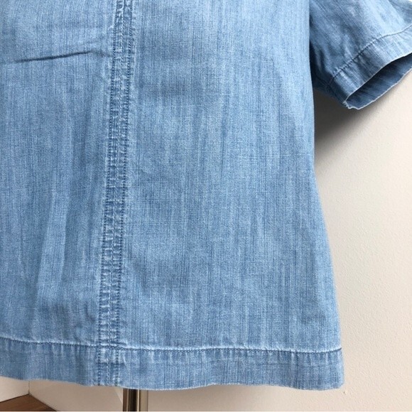 Madewell Blouse Womens Size XXS Blue Chambray Short Sleeve V Neck Oversized Boxy - Picture 4 of 11